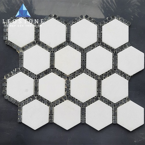 Mosaic lục giác phối đen trắng