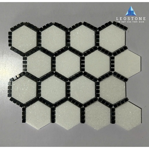 ĐÁ MOSAIC LỤC GIÁC PHỐI VIỀN ĐEN