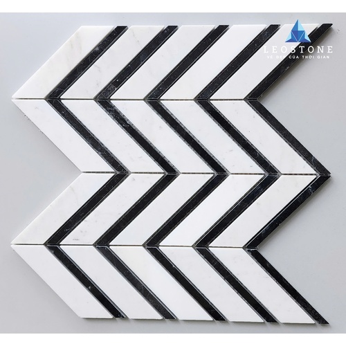 ĐÁ MOSAIC XƯƠNG CÁ TRẮNG PHỐI VIỀN ĐEN