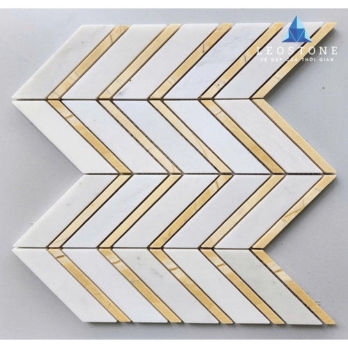 ĐÁ MOSAIC XƯƠNG CÁ TRẮNG PHỐI VIỀN VÀNG