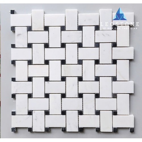 ĐÁ MOSAIC ĐAN LƯỚI CHỮ NHẬT MÀU TRẮNG ĐEN