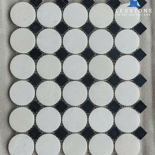 ĐÁ MOSAIC TRÒN PHỐI Ô VUÔNG ĐEN