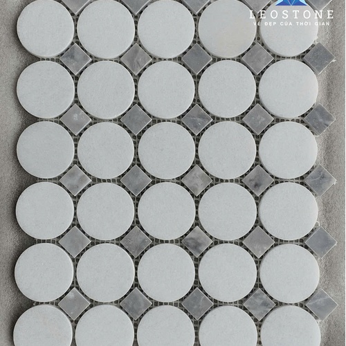 ĐÁ MOSAIC TRÒN PHỐI Ô VUÔNG XÁM