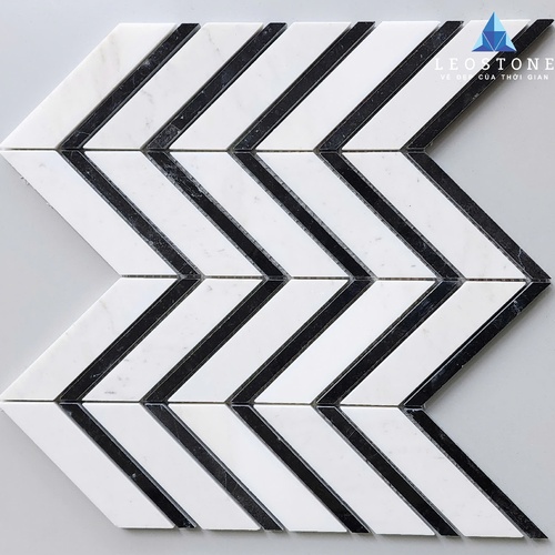 ĐÁ MOSAIC XƯƠNG CÁ TRẮNG PHỐI VIỀN ĐEN