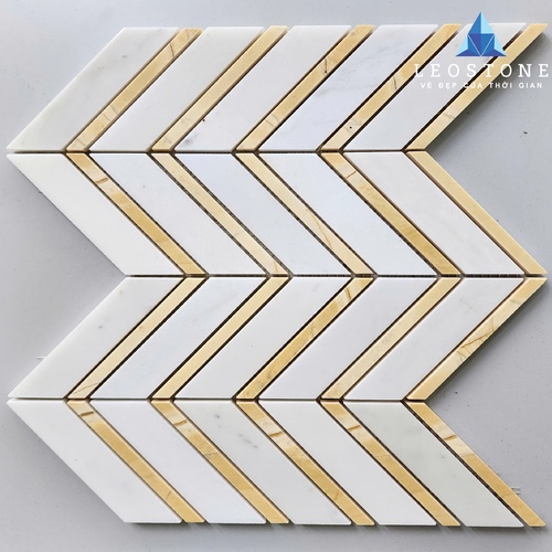 ĐÁ MOSAIC XƯƠNG CÁ TRẮNG PHỐI VIỀN VÀNG