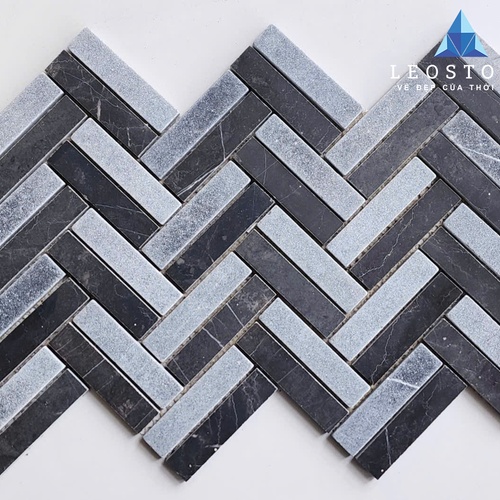 ĐÁ MOSAIC XƯƠNG CÁ PHỐI XÁM ĐEN