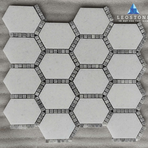 ĐÁ MOSAIC LỤC GIÁC MIX VIÊN XÁM ĐẬM