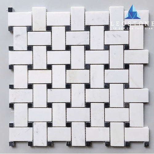 ĐÁ MOSAIC ĐAN LƯỚI CHỮ NHẬT MÀU TRẮNG ĐEN