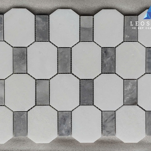 ĐÁ MOSAIC LỤC GIÁC MIX Ô CHỮ NHẬT XÁM NHẠT