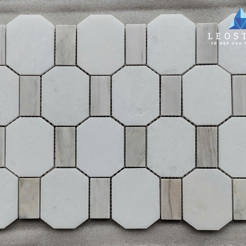 ĐÁ MOSAIC LỤC GIÁC MIX Ô CHỮ NHẬT BE SỮA