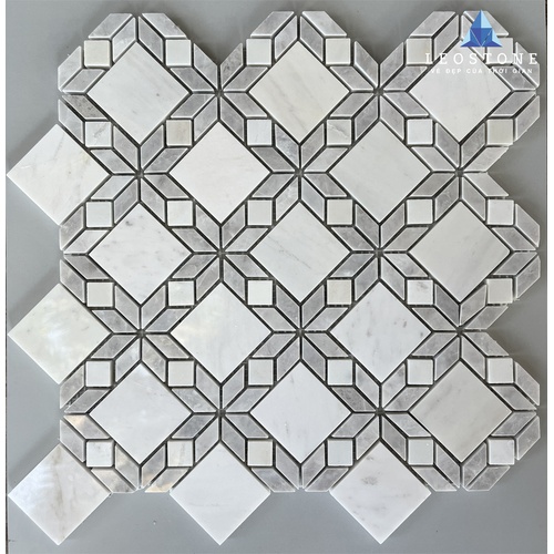 ĐÁ MOSAIC MARBLE TRẮNG GHI HỌA TIẾT KIM CƯƠNG