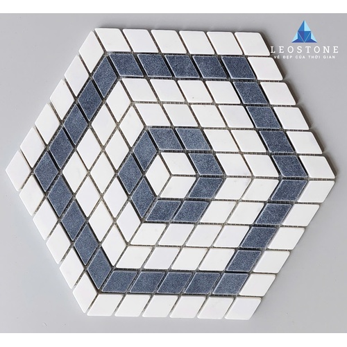 ĐÁ MOSAIC HÌNH KIM CƯƠNG PHỐI TRẮNG - XANH