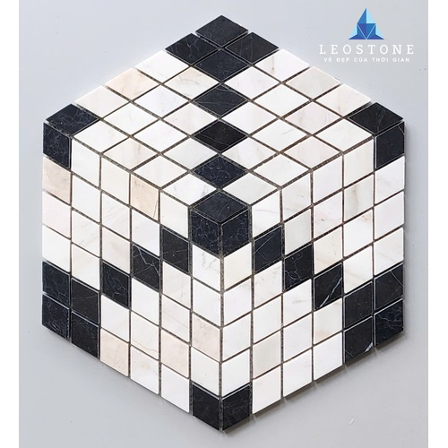 ĐÁ MOSAIC HÌNH HỌC PHỐI BE - ĐEN