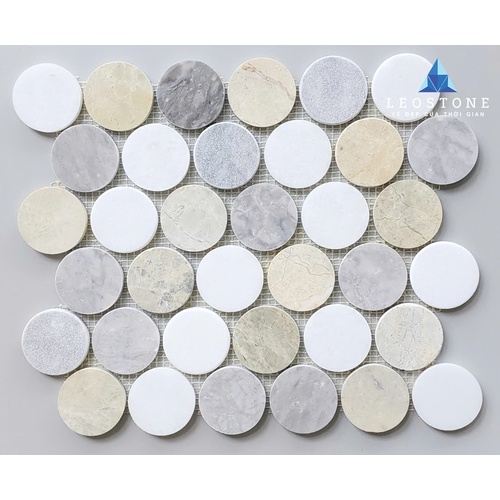 ĐÁ MOSAIC BI TRÒN PHỐI TRẮNG - BE - XÁM
