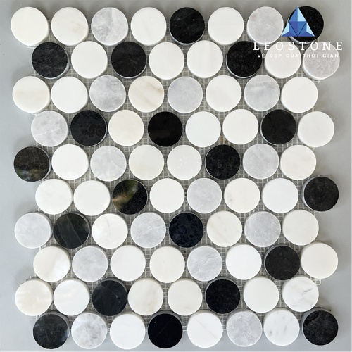 ĐÁ MOSAIC BI TRÒN PHỐI PHỐI TRẮNG - XÁM - ĐEN