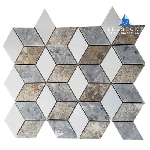 ĐÁ MOSAIC 3D THOI TRẮNG SỮA, ĐEN, VÀNG DĂM KẾT