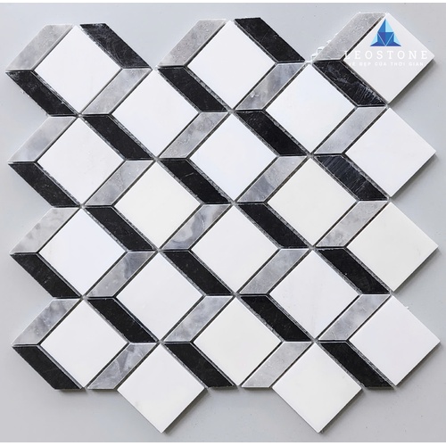 ĐÁ MOSAIC 3D VUÔNG TRẮNG MUỐI, ĐEN, GHI