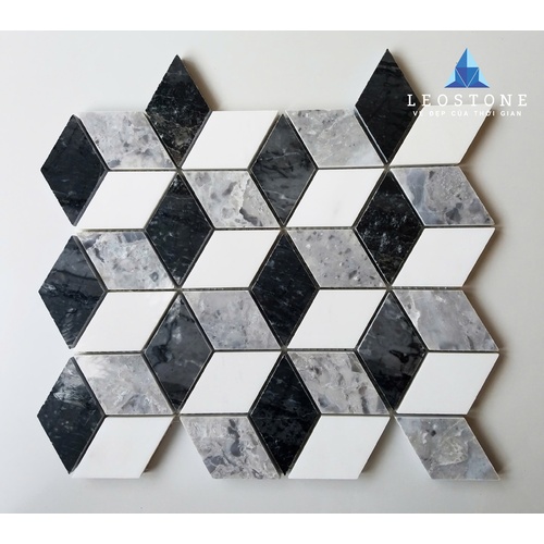 Đá Mosaic 3D Thoi Trắng Sữa, Đen, Ghi