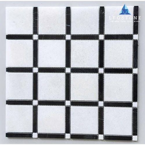 ĐÁ MOSAIC TRẮNG VUÔNG VIỀN ĐEN ĐIỂM VIÊN BE