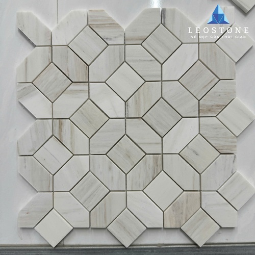 ĐÁ MOSAIC VÂN GỖ HÌNH HỌC TRẮNG MÀI MỜ