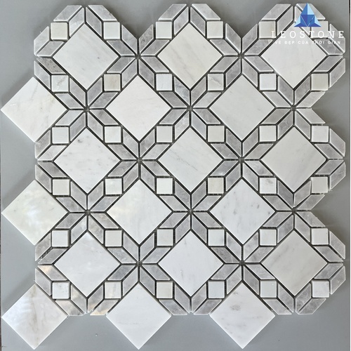 ĐÁ MOSAIC MARBLE TRẮNG GHI HỌA TIẾT KIM CƯƠNG