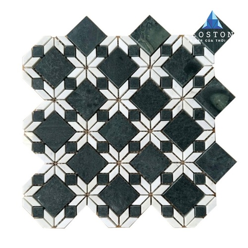 ĐÁ MOSAIC MARBLE BÔNG HOA TRẮNG SỮA XANH RÊU