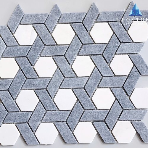 ĐÁ MOSAIC HỌA TIẾT LỤC GIÁC ĐAN XEN TRẮNG - XANH NHẠT