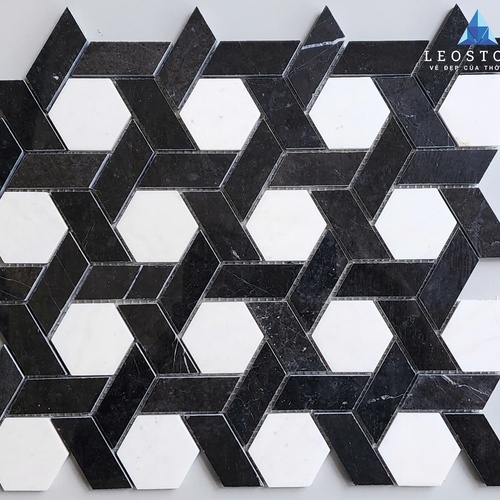 Đá Mosaic Họa tiết lục giác đan xen Trắng - Đen