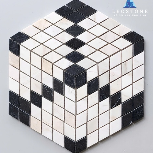 ĐÁ MOSAIC HÌNH HỌC PHỐI BE - ĐEN