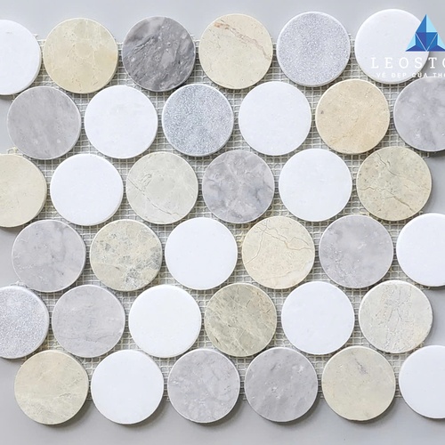 ĐÁ MOSAIC BI TRÒN PHỐI TRẮNG - BE - XÁM