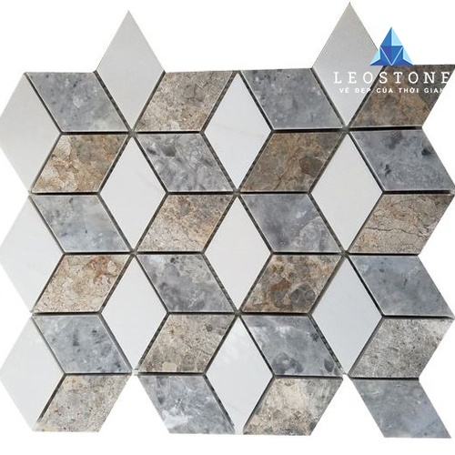 ĐÁ MOSAIC 3D THOI TRẮNG SỮA, ĐEN, VÀNG DĂM KẾT