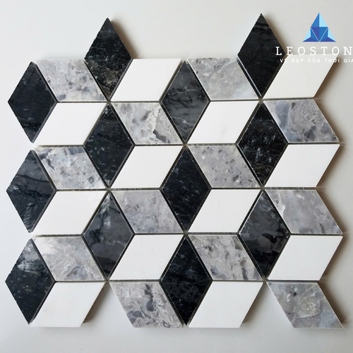 Đá Mosaic 3D Thoi Trắng Sữa, Đen, Ghi
