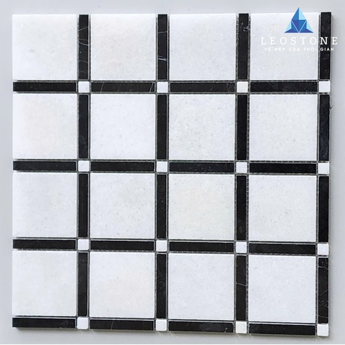 ĐÁ MOSAIC TRẮNG VUÔNG VIỀN ĐEN ĐIỂM VIÊN BE