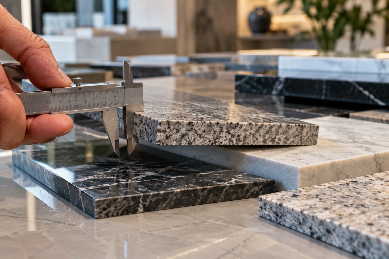 Kiểm tra độ dày đá tự nhiên Granite và Marble dùng cho lát sàn