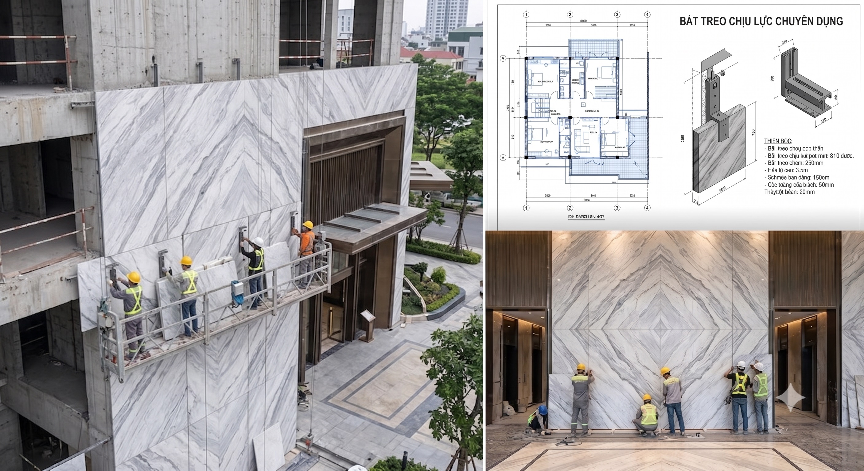 Hình ảnh minh họa: Thi công ốp đá cẩm thạch cho mặt dựng
